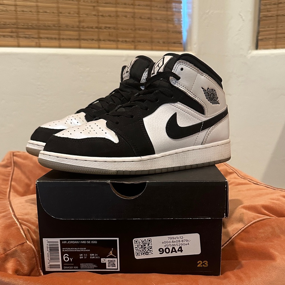 Air Jordan 1 Mid SE (GS)- White/Black- Multi- Color Sneakers